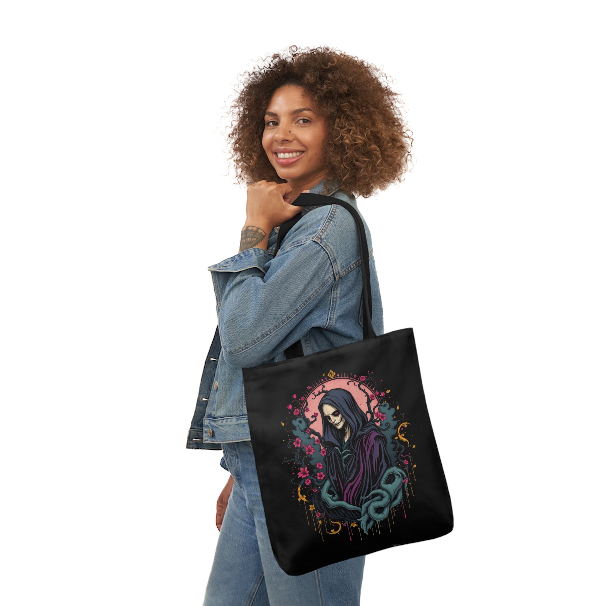 Gothic wraith tote bag with ethereal design - alternative fashion accessory featuring mystical dark fantasy artwork and spacious interio