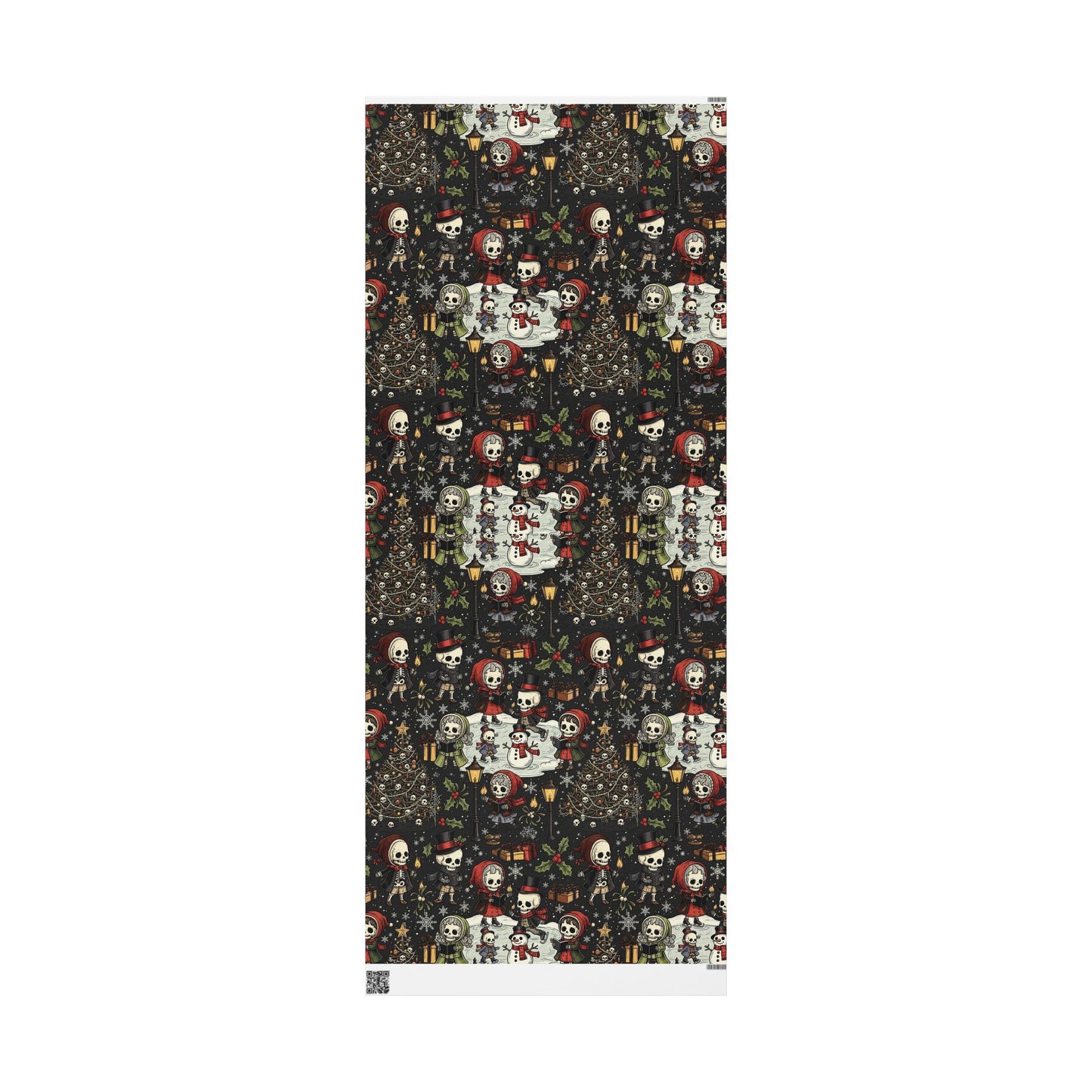 Deck The Halls With Little Skulls In Black Holiday Wrapping Paper In Black - Pack of 10