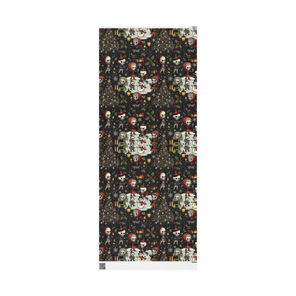 Deck The Halls With Little Skulls In Black Holiday Wrapping Paper In Black - Pack of 10