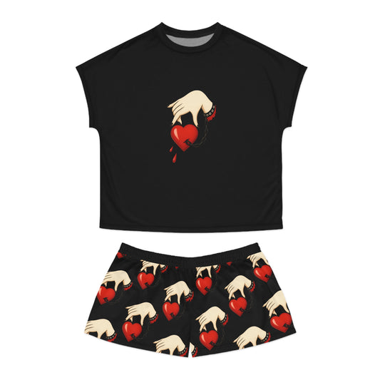 Pijama para mujer con un toque romántico, ropa de dormir acogedora, ropa de estar por casa bonita, regalo de San Valentín, pijama romántica, diseño de corazón AOP