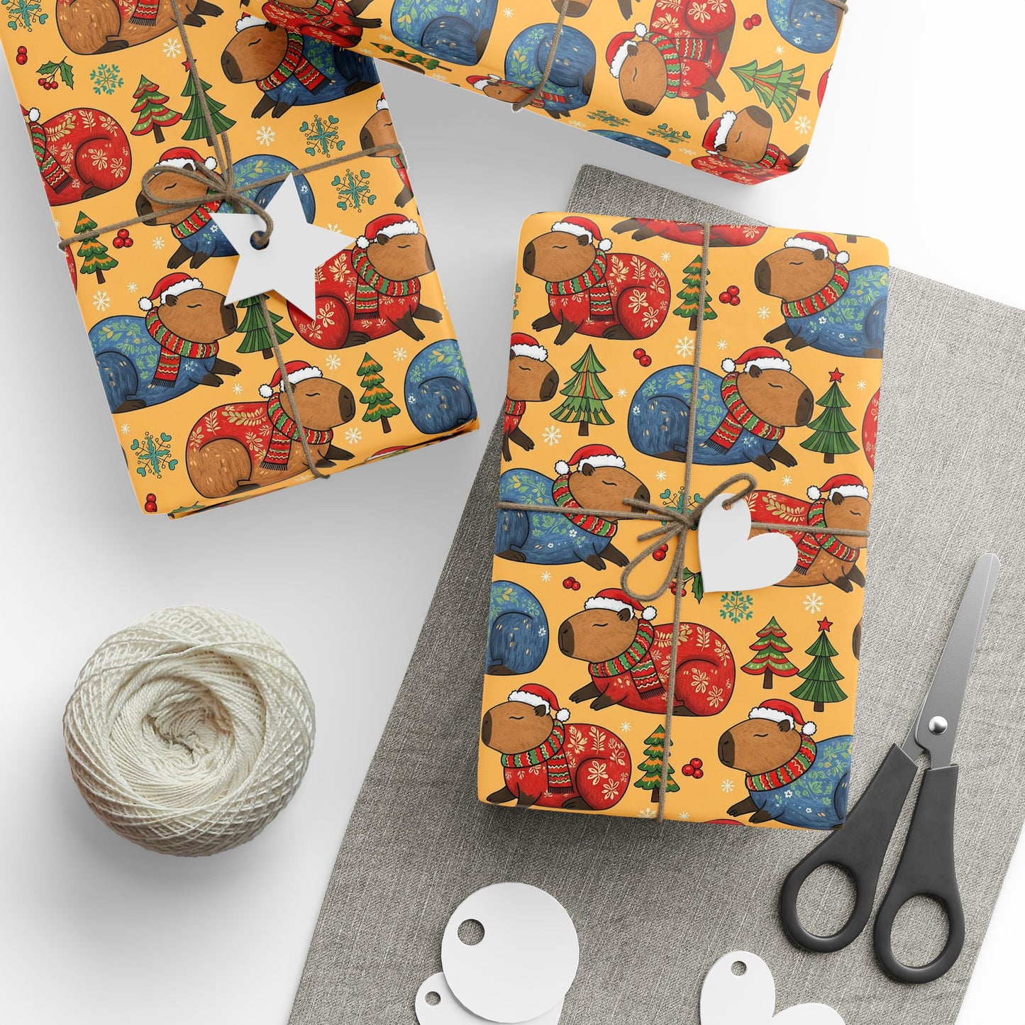 Christmas Capybaras Wrapping Paper - Yellow