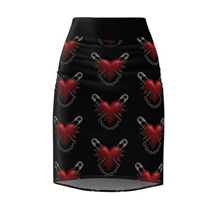 punk rock pencil skirt, gothic heart skirt, bodycon punk skirt, alternative fashion pencil skirt, edgy rocker girl skirt, rebellious gothic outfit