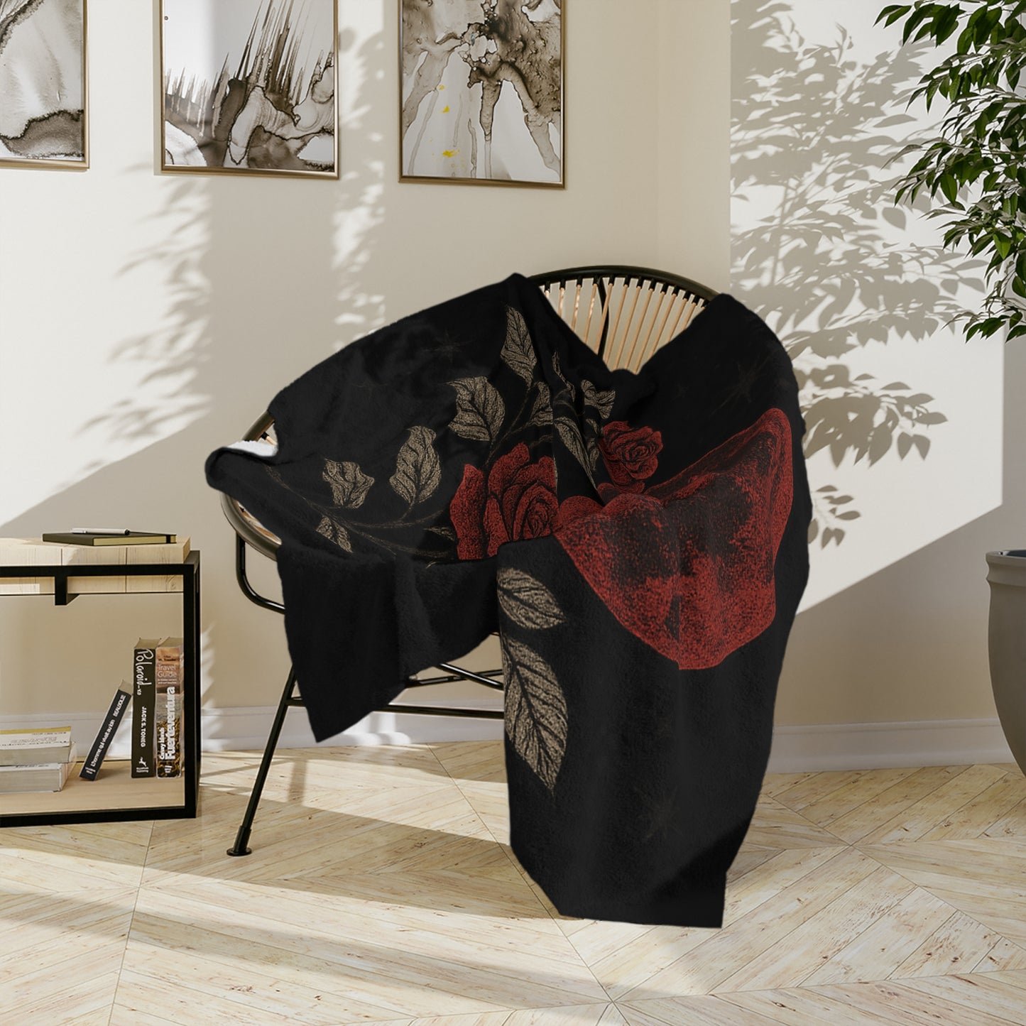 Thornveil gothic blanket with skull and rose motif
Alternative fashion velveteen blanket for gothic home decor
Edgy punk rock microfiber throw with skull and rose design