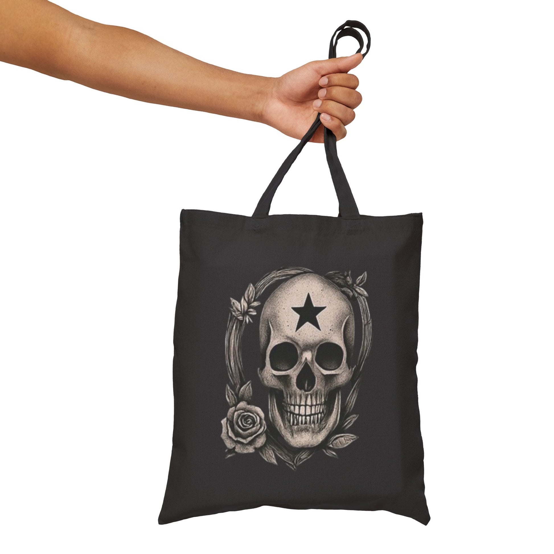 Rose Reaper gothic tote bag with skull and rose motif

Alternative fashion reusable tote with gothic skull design

Edgy gothic tote bag for everyday carry