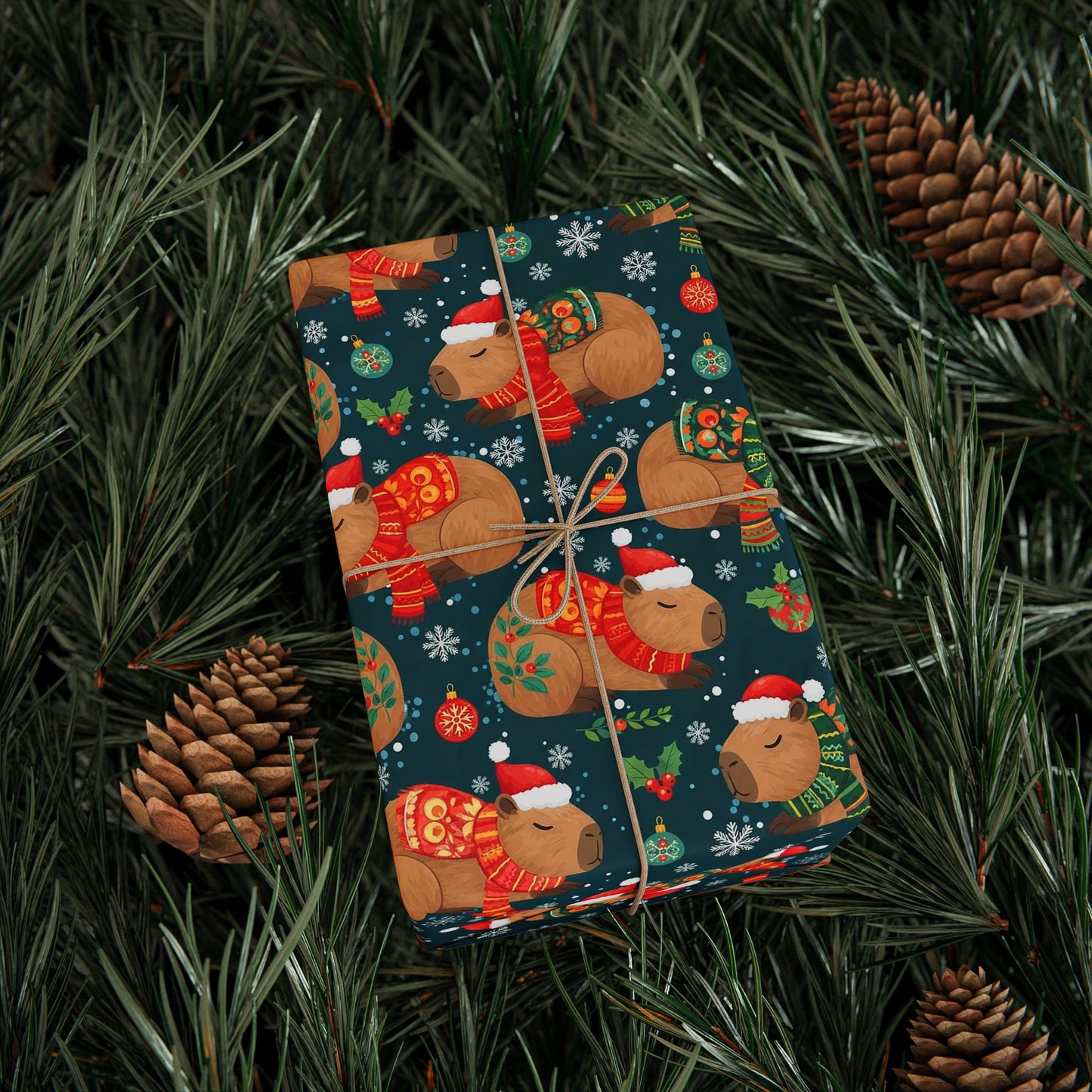 Christmas Capybara Wrapping Paper — Blue Holiday Animal Gift Wrap