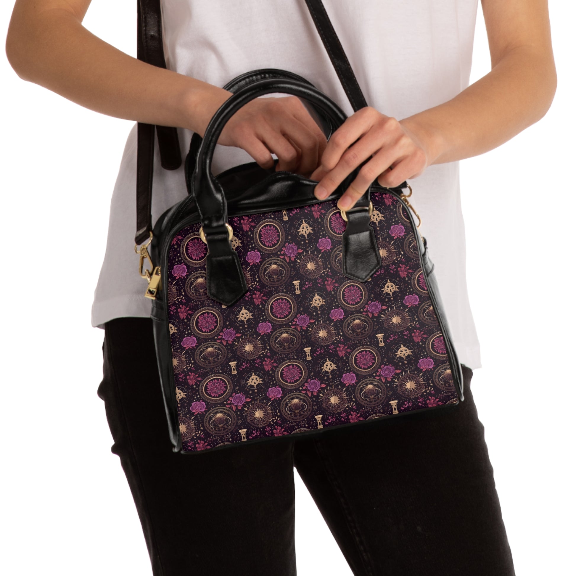 Gothic black handbag with elegant design - alternative fashion accessory featuring sophisticated dark style and practical elegance