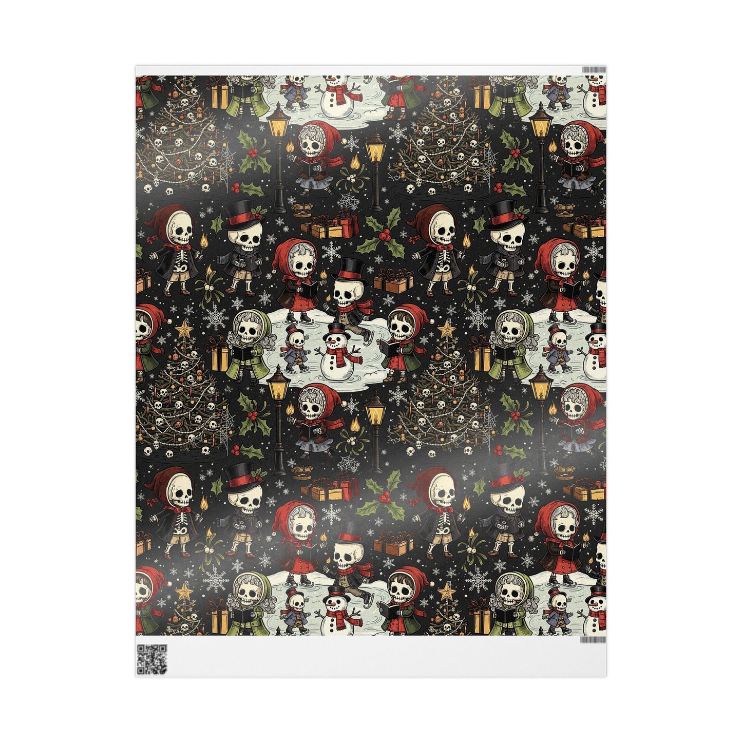 Deck The Halls With Little Skulls In Black Holiday Wrapping Paper In Black - Pack of 10