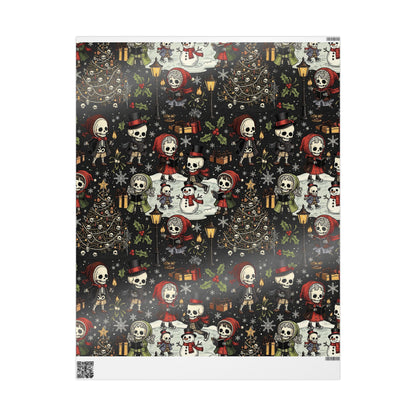 Deck The Halls With Little Skulls In Black Holiday Wrapping Paper In Black - Pack of 10