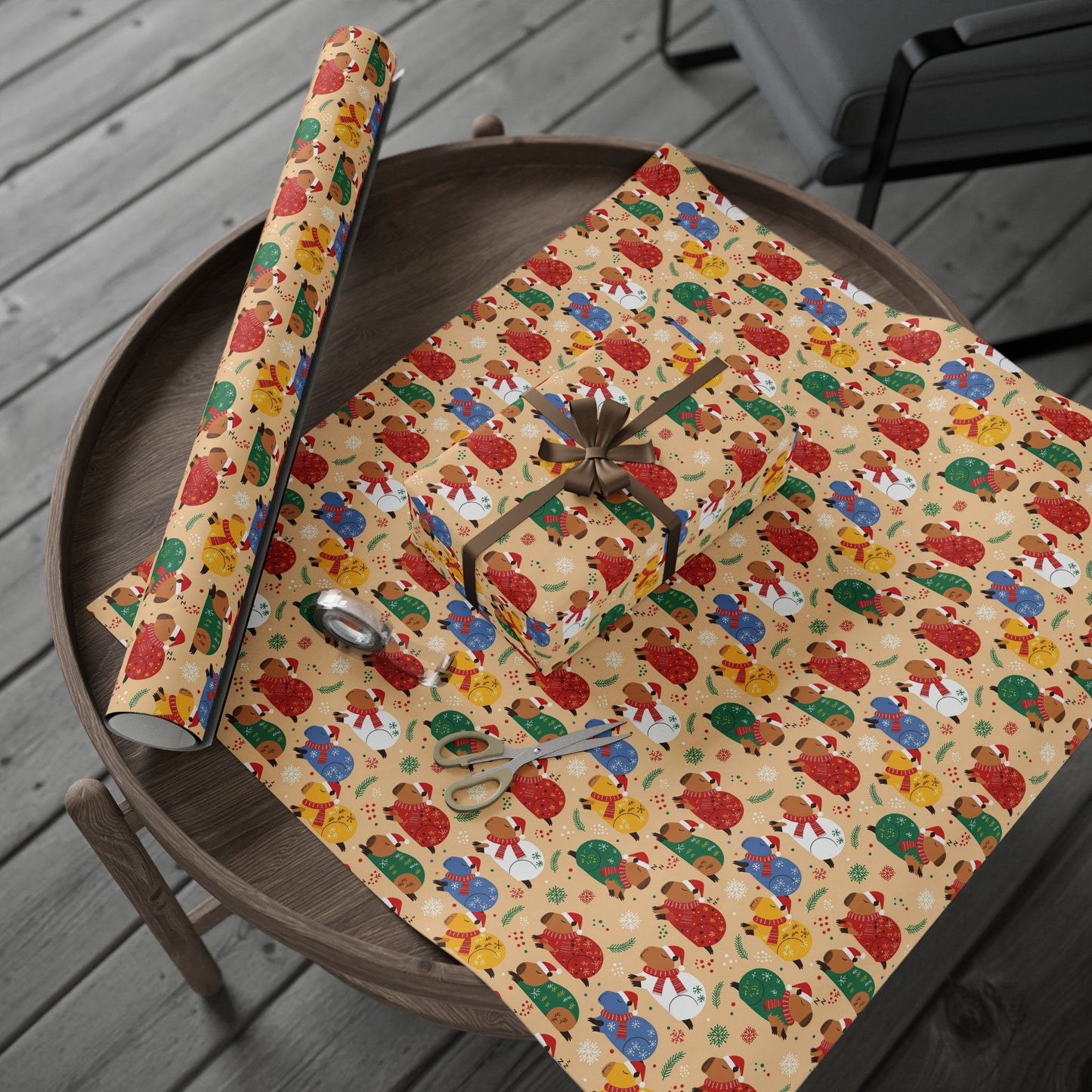 The Sleepiest Christmas Capybara Wrapping Paper — Multi-Color Holiday Animal Gift Wrap a