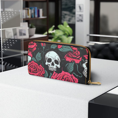 Cartera con cremallera de calavera punk rosa