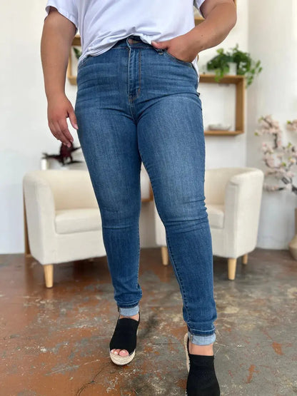 Full Size/Plus Size Cuffed Hem Skinny Judy Blue Jeans