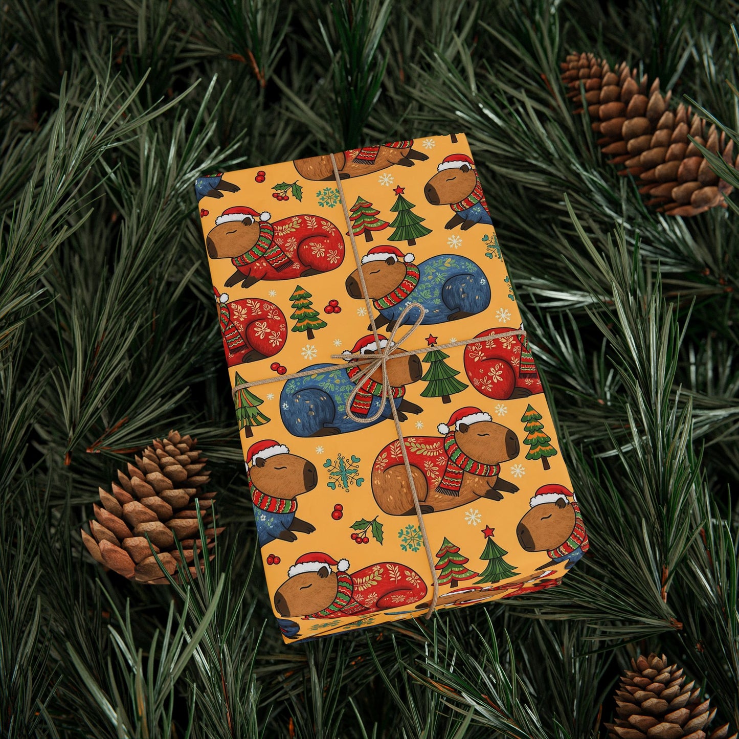 Christmas Capybaras Wrapping Paper - Yellow