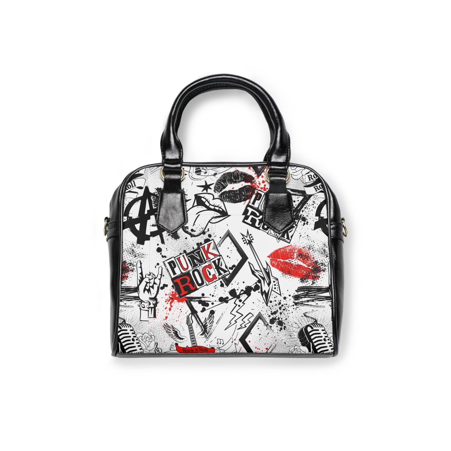 Black punk rock shoulder bag - alternative fashion accessory featuring classic design and practical storage