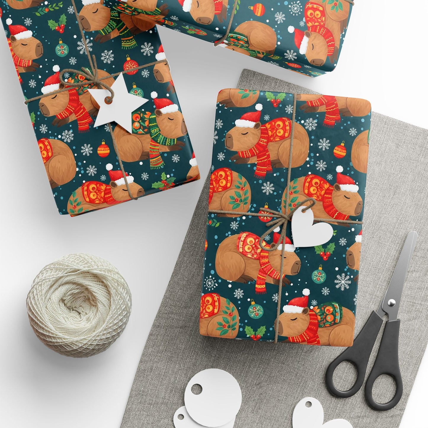 Christmas Capybara Wrapping Paper — Blue Holiday Animal Gift Wrap