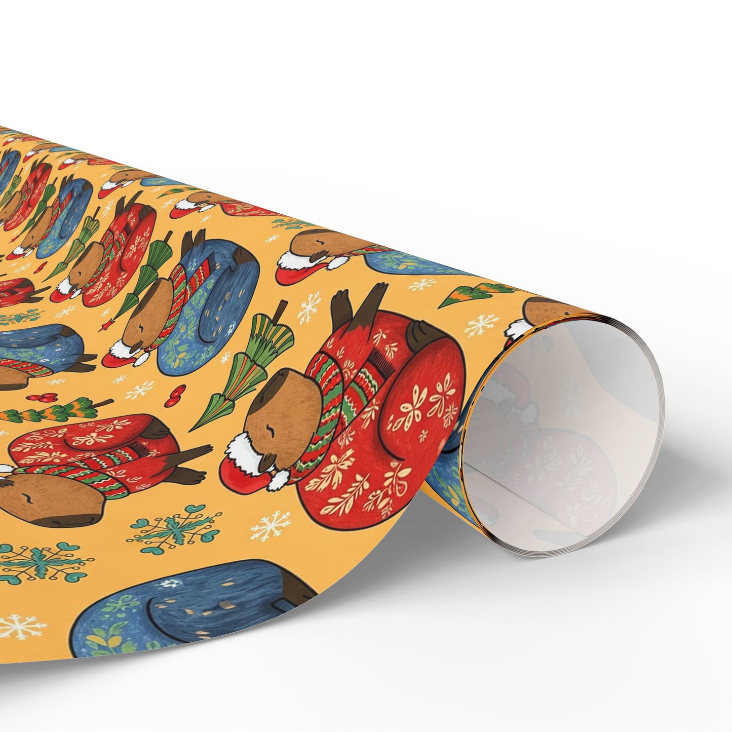 Christmas Capybaras Wrapping Paper - Yellow