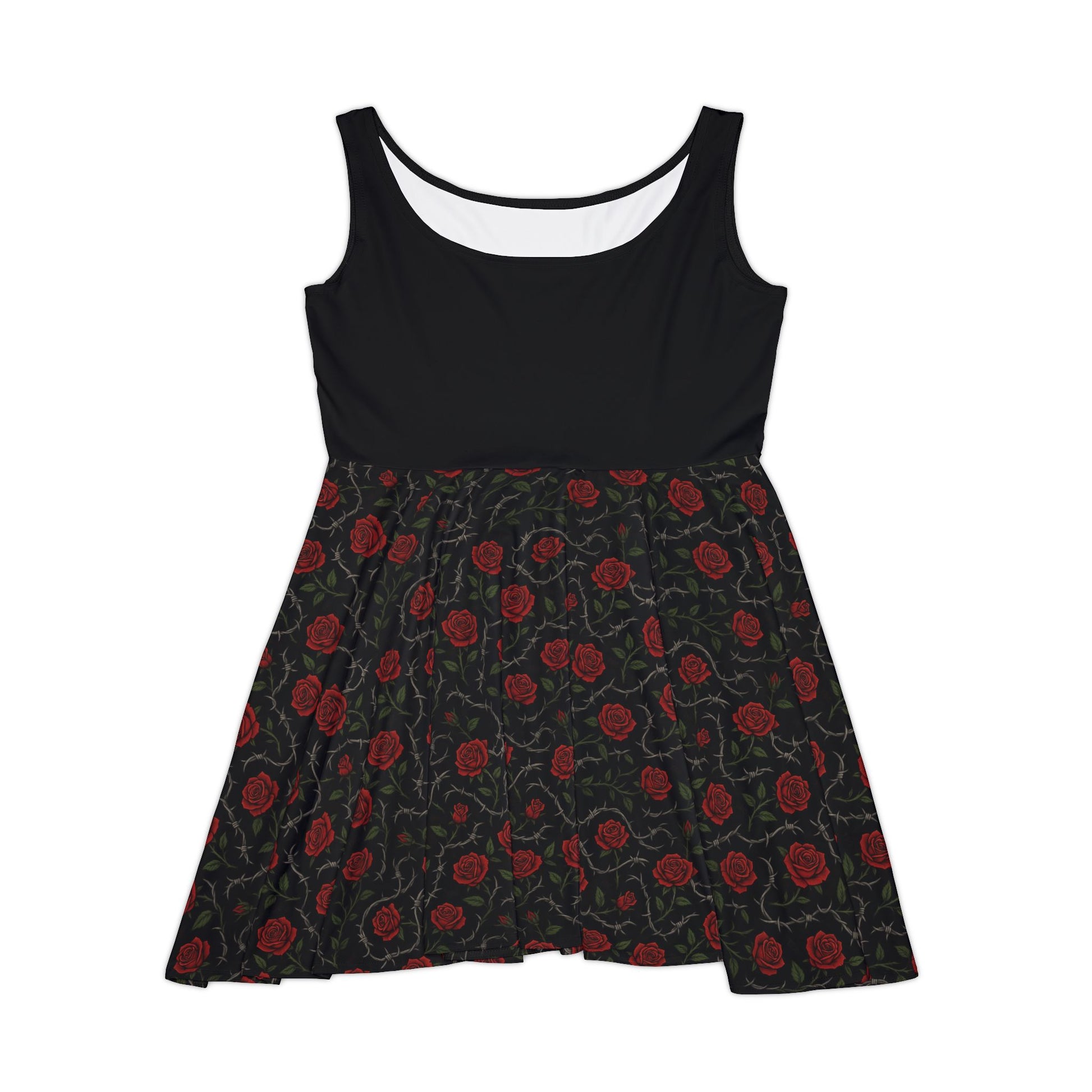 “Gothic skater dress with rose and thorn print”

“Alternative fashion skater dress with roses and thorns”