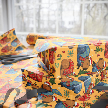 Christmas Capybaras Wrapping Paper - Yellow