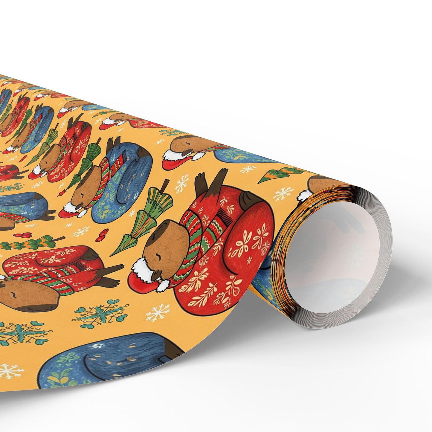 Christmas Capybaras Wrapping Paper - Yellow