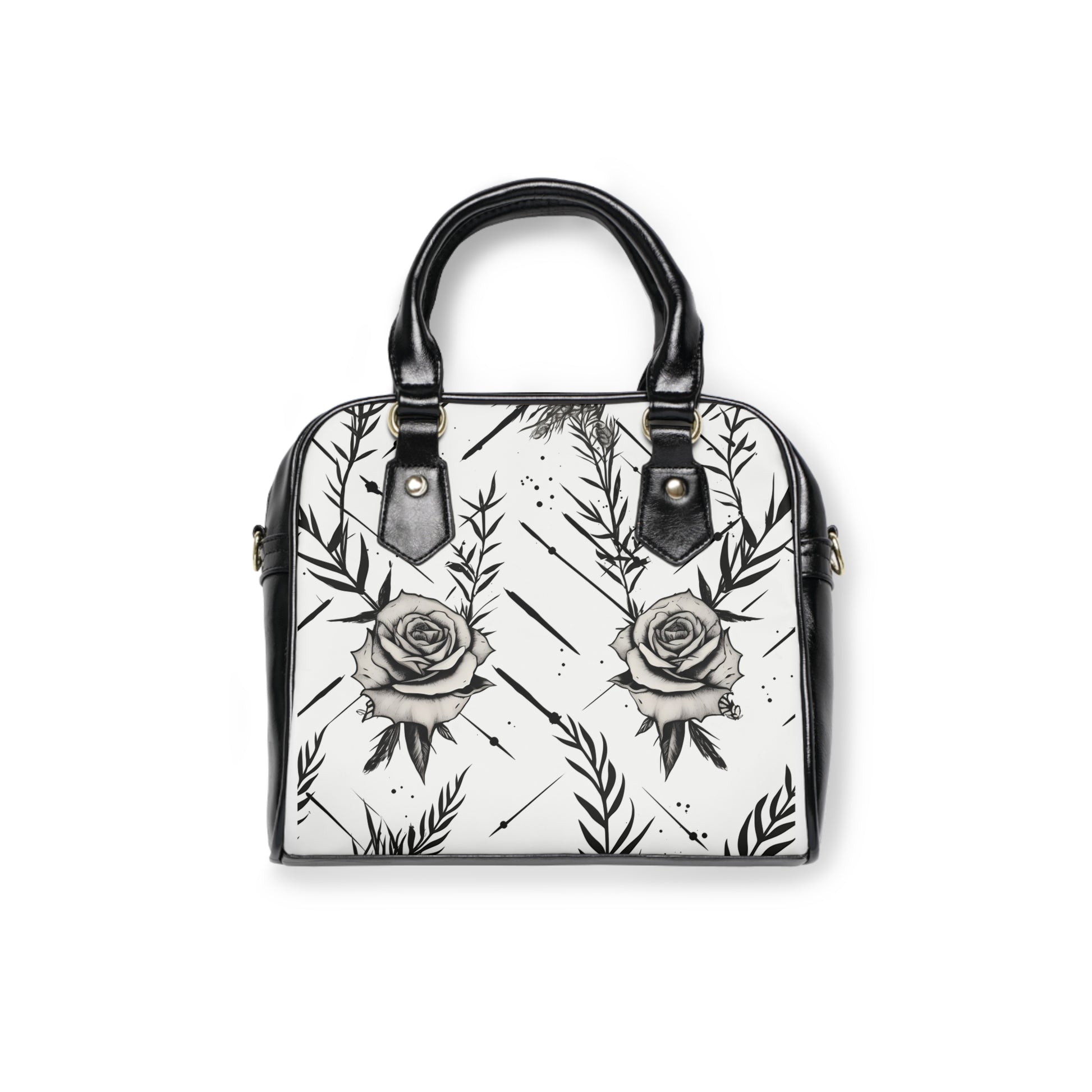 Gothic shoulder bag with thorned rose design - alternative fashion handbag featuring dark floral pattern with edgy thorns and romantic blossoms