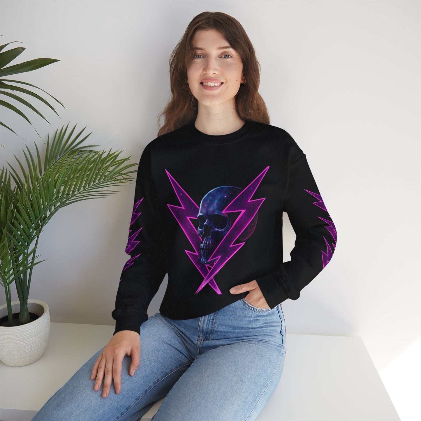 Skull Crewneck Sweatshirt with Badass Neon Design