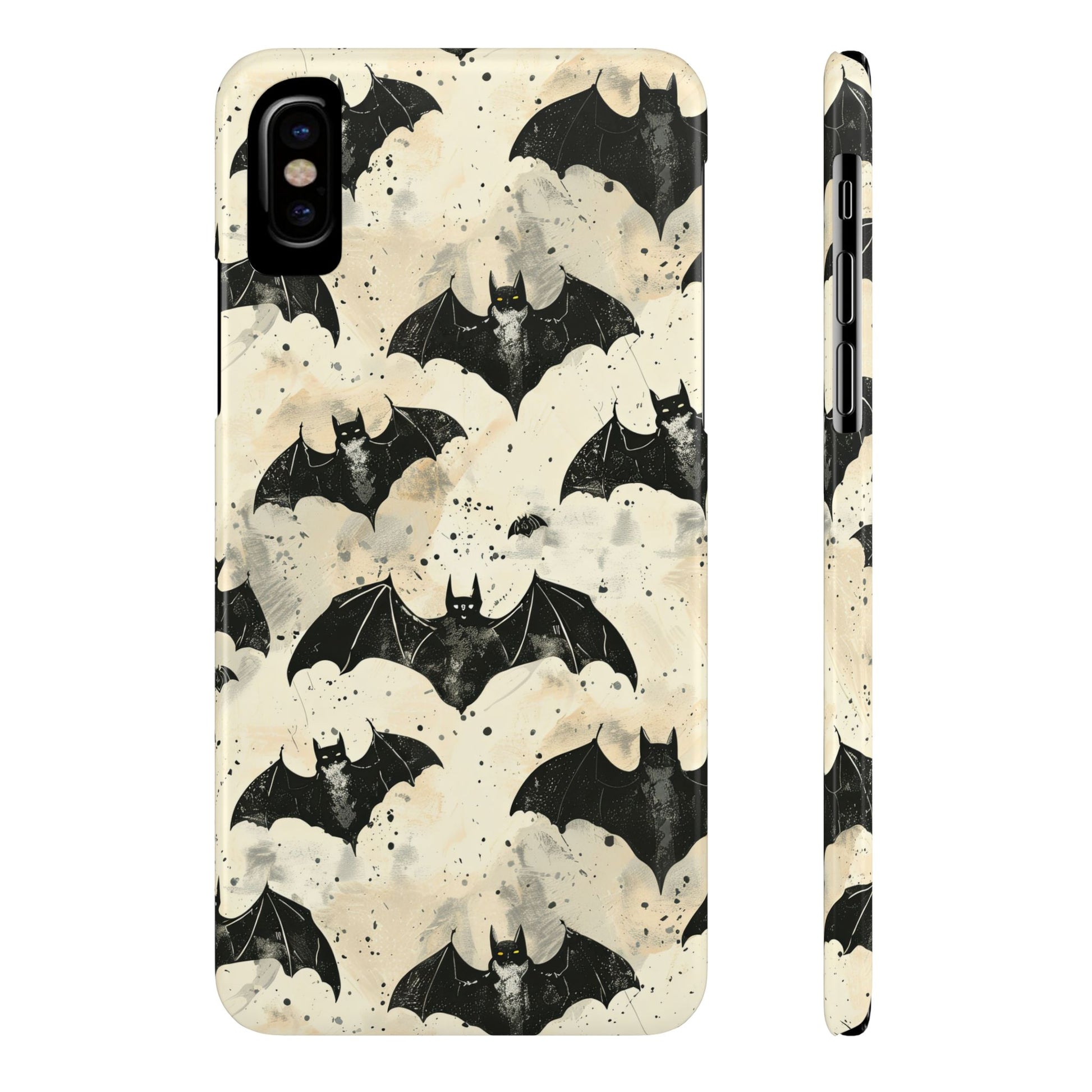 Alternative bat pattern phone case - protective tech accessory featuring playful gothic design