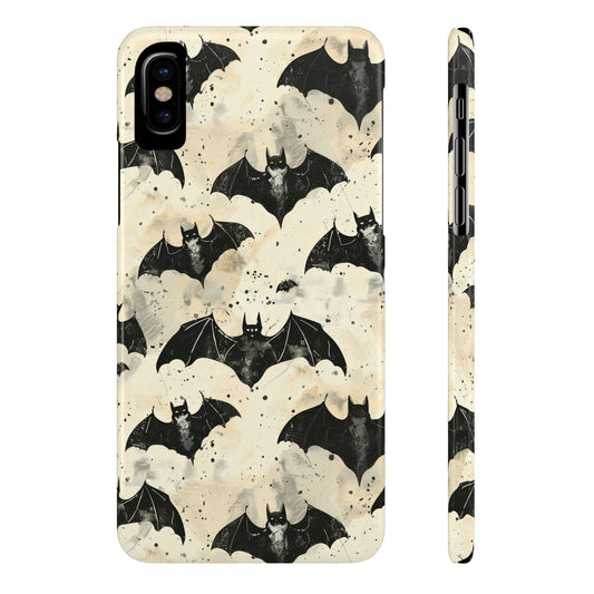 Alternative bat pattern phone case - protective tech accessory featuring playful gothic design