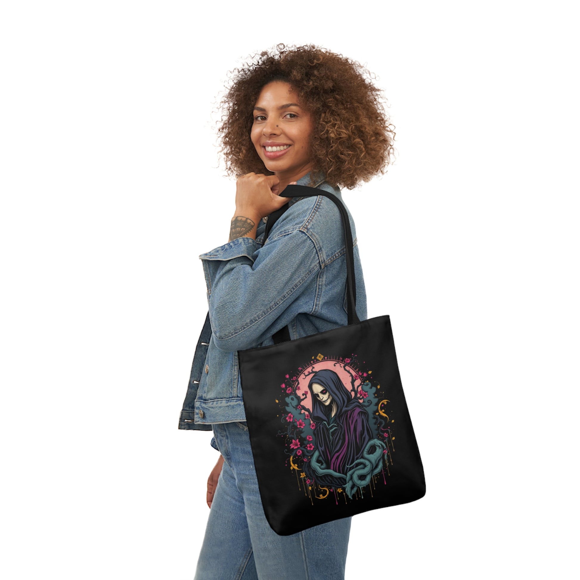 Gothic wraith tote bag with ethereal design - alternative fashion accessory featuring mystical dark fantasy artwork and spacious interio