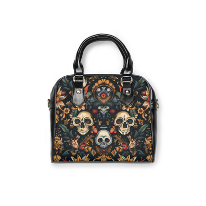Gothic shoulder bag with skeleton design - alternative fashion handbag featuring macabre bone pattern and dark elegant style