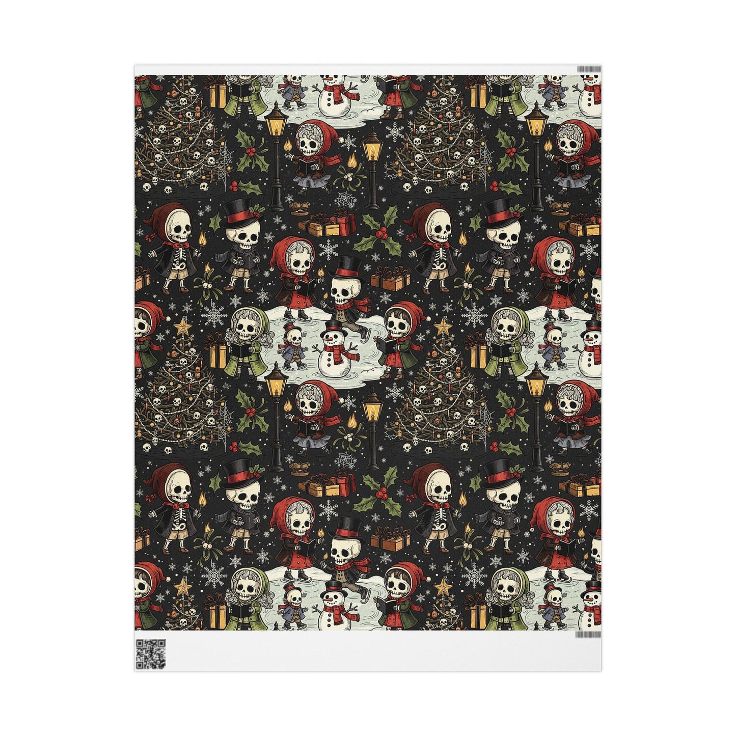 Deck The Halls With Little Skulls In Black Holiday Wrapping Paper In Black - Pack of 10