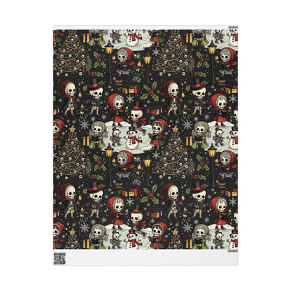 Deck The Halls With Little Skulls In Black Holiday Wrapping Paper In Black - Pack of 10
