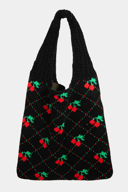 Cherry Pattern Crochet Knit Tote Bag