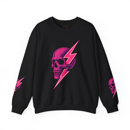 Gothic crewneck sweatshirt with skull and lightning graphic
Unisex punk rock sweatshirt in gothic streetwear style
Alternative fashion sweatshirt with edgy skull print