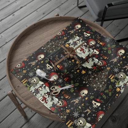 Deck The Halls With Little Skulls In Black Holiday Wrapping Paper In Black - Pack of 10