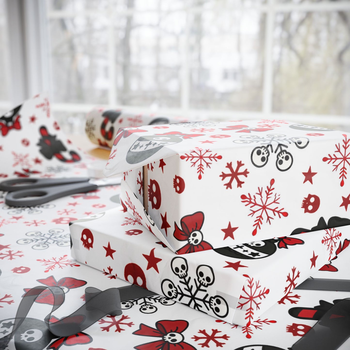 Walking With A Winter Skeleton Holiday Wrapping Paper - Pack of 10