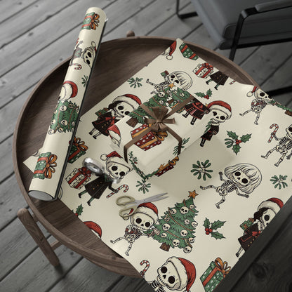 Deck The Halls With Little Skulls In Beige Holiday Gift Wrapping Paper
