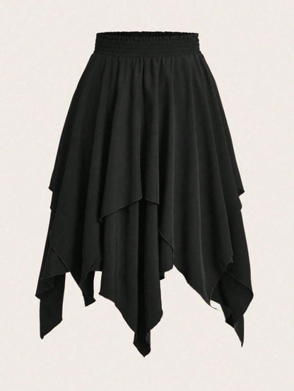Gothic asymmetrical maxi skirt with flowing design - alternative fashion featuring dramatic high-low hem and inclusive sizing S-5XL