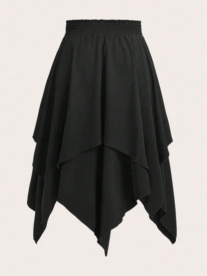 Gothic asymmetrical maxi skirt with flowing design - alternative fashion featuring dramatic high-low hem and inclusive sizing S-5XL