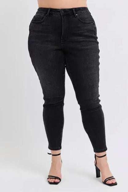 Full Size/Plus Size Mid Rise Tummy Control Skinny Judy Blue Jeans