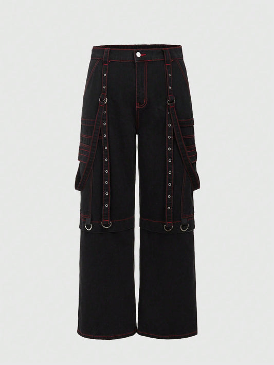Grunge punk boyfriend jeans - alternative denim featuring comfortable straight leg and inclusive sizing S-5XL