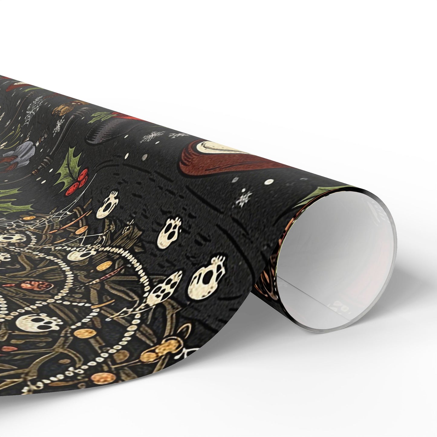 Deck The Halls With Little Skulls In Black Holiday Wrapping Paper In Black - Pack of 10