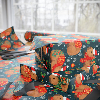 Christmas Capybara Wrapping Paper — Blue Holiday Animal Gift Wrap