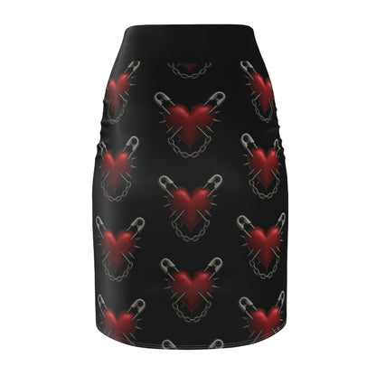 punk rock pencil skirt, gothic heart skirt, bodycon punk skirt, alternative fashion pencil skirt, edgy rocker girl skirt, rebellious gothic outfit