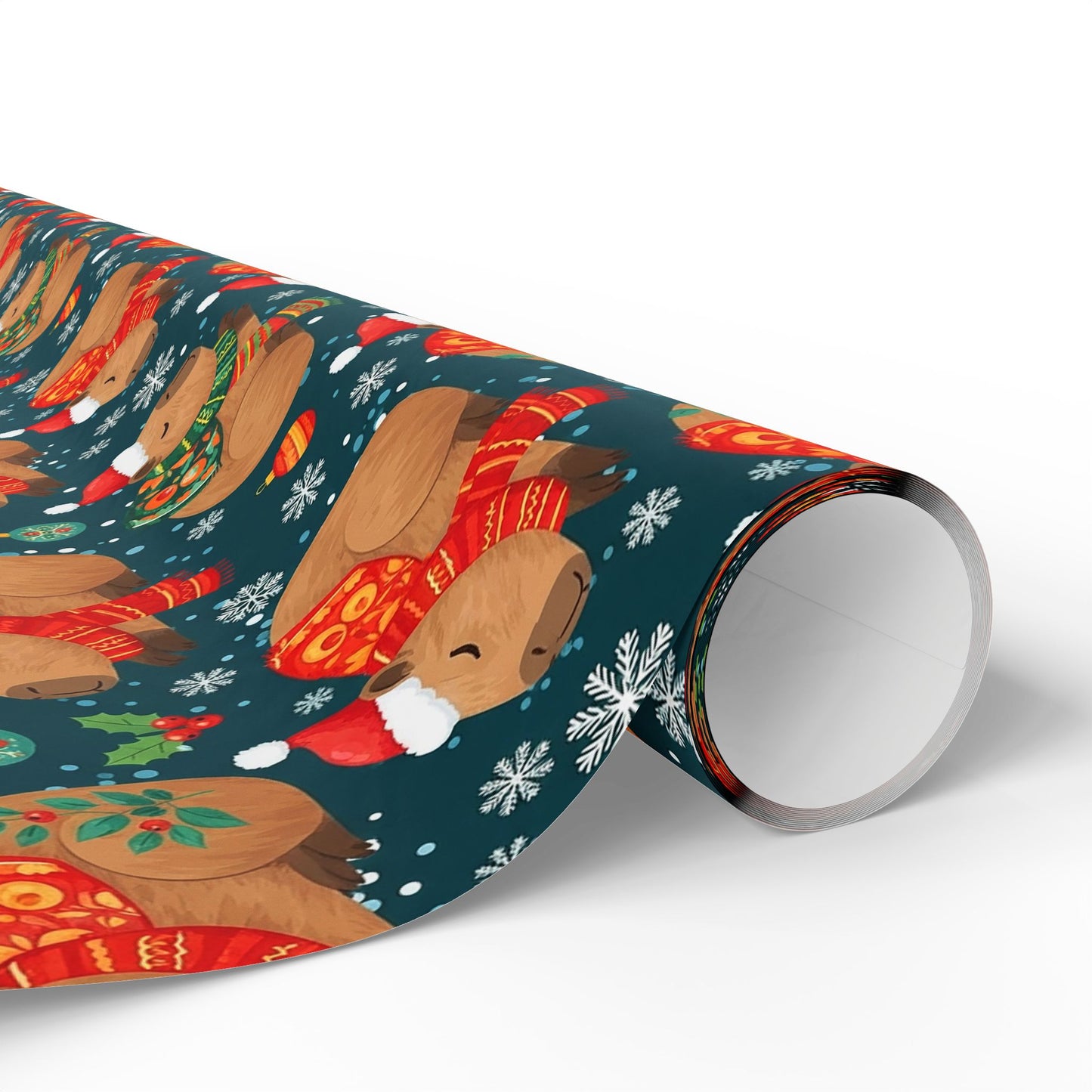 Christmas Capybara Wrapping Paper — Blue Holiday Animal Gift Wrap