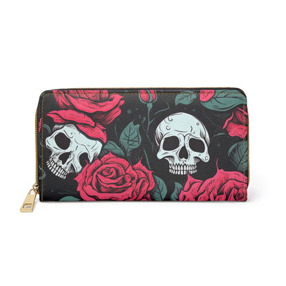 Cartera con cremallera de calavera punk rosa