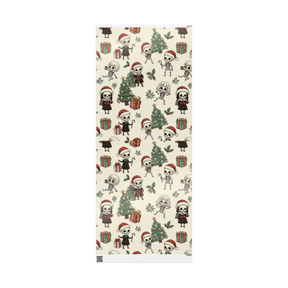 Deck The Halls With Little Skulls In Beige Holiday Gift Wrapping Paper