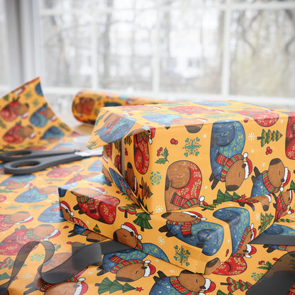 Christmas Capybaras Wrapping Paper - Yellow