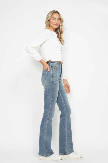 Judy Blue Jeans - Full Size Tummy Control Bootcut Jeans w/ Back Embroidered Pockets