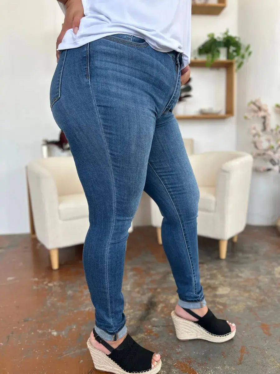 Full Size/Plus Size Cuffed Hem Skinny Judy Blue Jeans