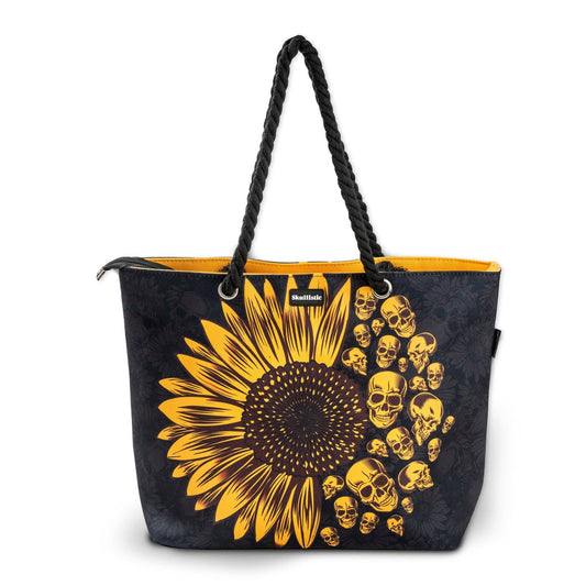 Sunflower Skulls Beach Bag
