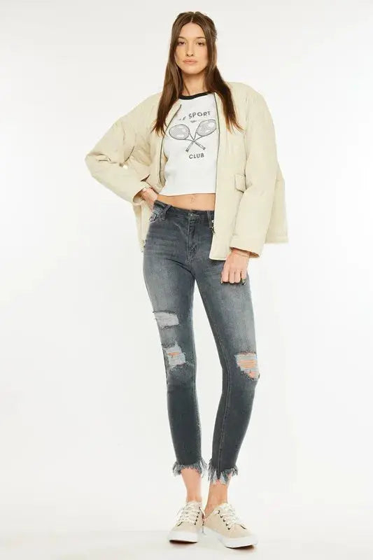 High Rise Distressed Ankle Kancan Skinny Jeans